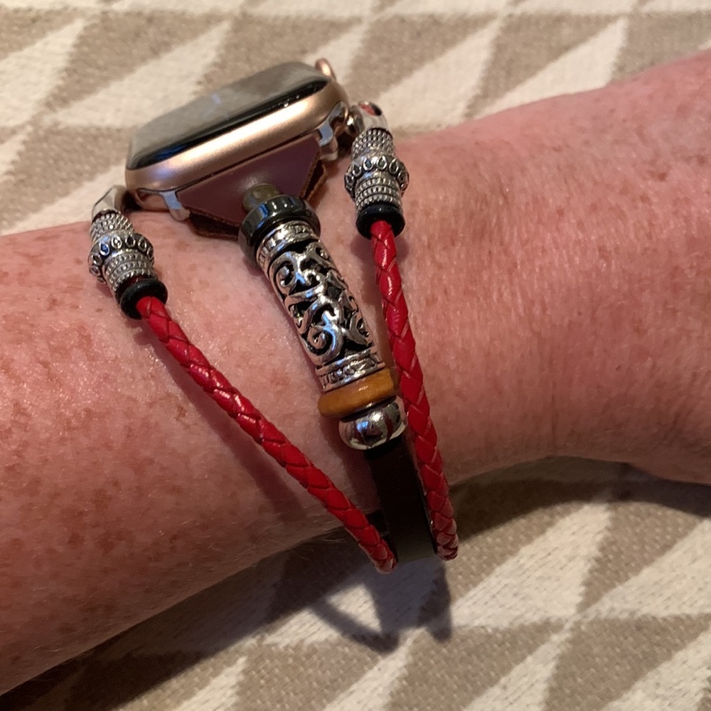 Womens boho bohemian vegan‎ leather beaded clasp apple watch bracelet style band